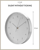 LUUK LIFESTYLE Modern Wall Clock Without Ticking, Pure Minimalist Design, legible Digits, Home Decor for Living Room, Office, in White and Silver by CozyNest Decor