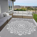 Pauwer Waterproof Outdoor Rug 8x10, Reversible Plastic Straw Patio Camping Rug, Indoor Outdoor RV Mat Carpet for Deck, Camper, Porch, Balcony, Backyard, Picnic, Floral Grey by GreenHaven Gardens