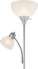 GLOBE Electric 67134 72" Torchiere Floor Lamp and Adjustable Reading Light, Silver, Frosted Shade, Dual Rotary Switch, 3-Step Dimming, Modern Lighting for Living Room or Office, Timeless by CozyNest Decor