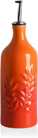 Sweejar Ceramic Olive Oil Dispenser Bottle, 20 Oz Relief Opaque Oil Cruet Protects To Reduce Oxidation, Suitable for Storage Soy Sauce, Coffee Syrup, Liquids, Set of 1 (Gradient Orange) by CozyNest Decor