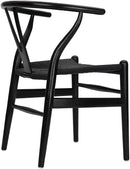 Wishbone Chair, Solid Wood Armrest Woven Seat Chair, Kitchen & Dining Chair, Wishbone Y Black Chairs - Set of 2 (Ash Wood - Black) by CozyNest Decor