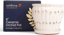 rePotme Orchid Pot - 6 inch Ceramic Pot with Holes, Pinwheel Fluted (White Diamond) - Includes Free 6 inch Slotted Liner by GreenHaven Gardens