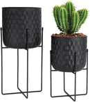 TRIROCKS Set of 2 Planters with Stand Indoor Outdoor Metal Plant Stand 8 * 18 &7 * 12 "Modern Planters Flower Pots for Living Room Corner Kitchen Office Garden Balcony Patio Decor(Black) by GreenHaven Gardens