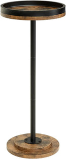 Masupu Drink Table, Round Side Table for Small Spaces, Pedestal Small End Table with Metal Base, for Living Room, Bedroom, Bathroom, Rustic Brown+Black(Lip) by CozyNest Decor