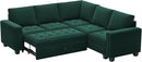 Belffin Modular Sectional Sleeper Sofa with Pull Out Couch Bed Velvet Convertible L Shaped Sectional Couch for Living Room Apartment Green by CozyNest Decor