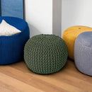 REDEARTH Round Hand Knitted Pouf - Foot Stool Bean Bag Ottoman - Cord Boho Pouffe - Poof Accent Beanbag Footrest for Living Room - Bedroom - Patio - Lounge (19.5"x19.5"x14") - Olive by CozyNest Decor