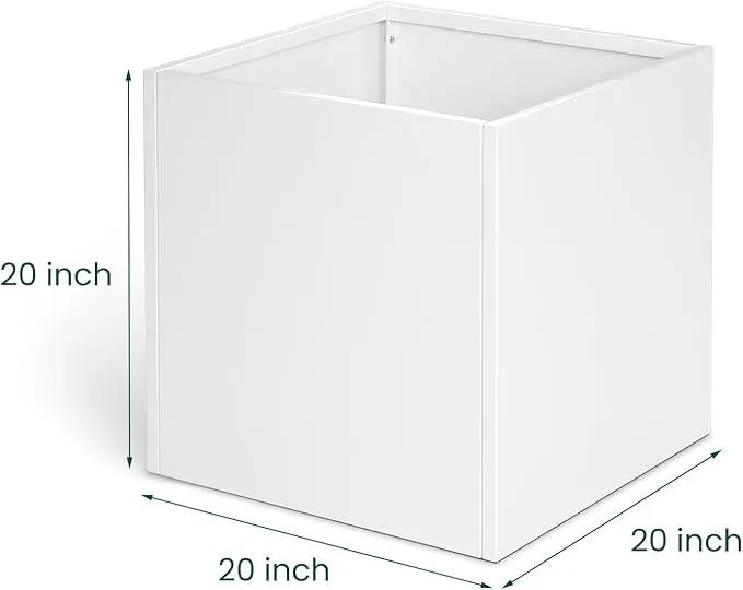 White Outdoor Planter Square Steel Planters Galvanized Steel Planter Box Indoor Metal Large Planters Cube Heavy Duty Flower Pot 20 Inch Modern Commercial Residential for Trees Patio Deck Yard Garden, photo 8 of 9