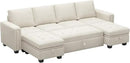 Belffin Modular Sectional Sleeper Sofa with Pull Out Bed Velvet Convertible U Shaped Sectional Sofa Couch with Storage Chaises for Living Room Beige by CozyNest Decor