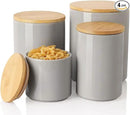 Sweejar Ceramic Kitchen Canister Sets, Porcelain Container for Countertop, Heavy Food Storage Jars with Airthight Seal Bamboo Lid, Servering for Sugar, Coffee Beans, Tea Leaves, Pack of 4（Gray） by CozyNest Decor