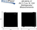 RecPro 1.7 Cu Ft 12V RV Refrigerator | Compact Fridge with Reversible Door, 2L Bottle Door Storage, 7 Temp Settings | Eco-Friendly R600A, Leveling Feet, Wire Shelf | 19.5”H x 17.5”W x 19.8”D by CozyNest Decor