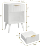 Fluted Night Stand with Opening Storage,Mid Century Bedside Table with Drawer,Modern Nightstand with Solid Wood Legs,End Table Side Table for Living Room,Bedroom,White CTG56W by CozyNest Decor