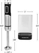 OVENTE Cordless Immersion Hand Blender, Rechargeable Handheld Portable Stick Mixer with 8 Mixing Speed Option, One-Touch Control and Stainless Steel Blades for Smoothies, Shakes or Soups, Black HR981B by TinyTreasures Baby Boutique