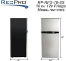 RecPro 10 Cu Ft 12V RV Refrigerator | Black Frost-Free Fridge with Freezer | Double Door, Adjustable Shelves, Reversible Door, Built-In Lock | 23.5”W x 26”D x 59”H | Off-Grid & Dry Camping Ready by CozyNest Decor
