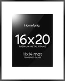 Homeforia 16 x 20 Picture Frame Black, High End Metal 11x14 Matted for 16x20 Frame, 16 x 20 Black Poster Frame with Mat 11 x 14 inch Photo, 20x16 Thin Hanging Frame, Tempered Glass, Wall Kit, Set of 1 by CozyNest Decor