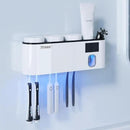 Toothbrush Cleaning Holder, Self Adhesive Toothbrush Holder with 3 Cups, Automatic Toothpaste Squeezer Dispenser Bathroom Accessories Set (White) by CozyNest Decor