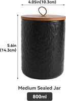 Black White Ceramic Coffee Canister Tea Canister with Seal Wood Lid, Airtight Coffee Storage Container for Coffee Bean, Ground Coffee, Sugar, Cookie Candy jar (Black, 800ml) by CozyNest Decor