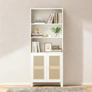 Tall Bookshelf, 5-Tier Book Shelf with 2 Rattan Doors, Freestanding Bookcase Display Shelves with Large Storage, Book Case for Living Room, Office, Study, Bedroom, 70.9 Inch by CozyNest Decor