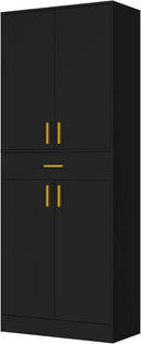 Cozy Castle Pantry Cabinet, 71" Tall Kitchen Storage Cabinet with Doors and Shelves, Freestanding Wood Cupboard Utility Hutch with Drawer for Dining Room Living Room Bathroom Furniture, Black by CozyNest Decor