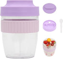 Breakfast On The Go Cups, Overnight Oats Containers With Lid And Folding Spoon, Take And Go Yogurt Cereal Snack Parfait Salad Containers For Lunch, Fruit & Vegetable Jar, 20 oz(Purple) by TinyTreasures Baby Boutique