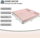 Pink Decorative Tray, Square Serving Tray with Handles, Plastic Coffee Table Tray for Ottoman, Living Room, Kitchen Tabletop, 13"x13"x1.6" by CozyNest Decor