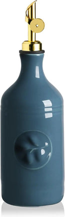 Sweejar 16 Oz Ceramic Olive Oil Dispenser Bottle, Oil Dispenser for Kitchen with Gravity Spout, Relief Opaque Oil Container for Evoo, Avocado Oil, Vinegar, Soy Sauce, 1 Pack(Fog Blue, Gold Spout) by CozyNest Decor