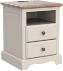 T4TREAM Nightstand with Charging Station, 18 Inch Vintage End Table with 2 Drawers, Wood Rustic Sofa Side Table with Open Storage Shelf for Bedroom, Living Room, Antique White by CozyNest Decor