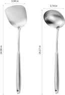 14-15" Wok Spatula and Ladle,2 PCS Wok Tools Set,304 Stainlss Steel Cooking Utensils,Matte Wok Accessories,Solid Wok Utensils by CozyNest Decor