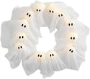 Halloween Ghost Wreath, 12 LED Light-Up White Ghost Garland, Spooky Indoor & Outdoor Hanging Decoration for Front Door, Wall, Party, Battery-Powered Halloween Decor, Holiday Spooky Garland A by CozyNest Decor