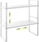 Expandable Cabinet Shelf Organizer Rack, Stackable Kitchen Counter Storage Shelves Stand, Adjustable Height Pantry Shelf Spice Rack (White, 2 Pack) by CozyNest Decor