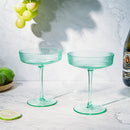 Ribbed Coupe Cocktail Glasses 8 oz | Set of 2 (Green)