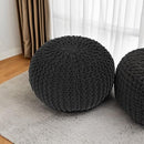 REDEARTH Round Pouf Foot Stool Ottoman - Hand Knitted Bean Bag - Cord Boho Pouffe - Cable Poof Footrest for Living Room - Nursery - Bedroom - Patio - 100% Cotton - Home Decor (19.5"x19.5"x14") - Black by CozyNest Decor