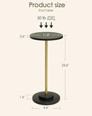 Masupu Drink Table, Round Side Table for Small Spaces, Pedestal Side Table, Small End Table with Metal Base, for Living Room, Bedroom, Bathroom, Black Gold by CozyNest Decor