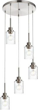5 Light Farmhouse Pendant Lighting for Kitchen Island,Brushed Nickel Dining Room Cluster Pendant Light Fixtures Hanging Ceiling with Seeded Glass,Modern Pendant Light for Entrance Stairwell by CozyNest Decor