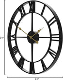 LEIKE Large Wall Clock, 24" Completely Silent, Non Ticking, Battery-Operated,Rustic Round Modern Metal Wall Clock Decor for Living Room, Bedroom and Kitchen, (60cm, Black-Roman Number) by CozyNest Decor