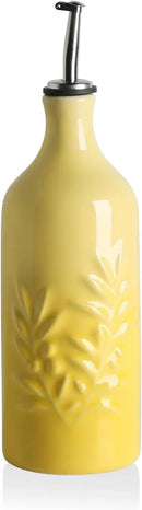 Sweejar Ceramic Olive Oil Dispenser Bottle, 20 Oz Relief Opaque Oil Cruet Protects To Reduce Oxidation, Suitable for Storage Soy Sauce, Coffee Syrup, Liquids, Set of 1 (Gradient Yellow) by CozyNest Decor