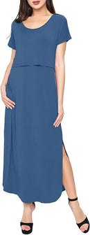 Smallshow Women's Maternity Nursing Dresses Split Long Dress for Breastfeeding by TinyTreasures Baby Boutique
