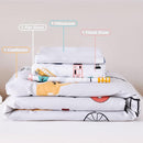 PERFEMET 4 Pcs Toddler Bedding Set - Soft Reversible Cars, Bus, Trucks Print Toddler Bed Set for Boys & Girls - Matching Sheet Set (Light Grey, Taxis/Bus/Trucks) by TinyTreasures Baby Boutique