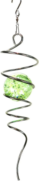 FONMY Gazing Ball Stainless Steel Spiral Tail-Decorative Wind Spinner with Glow Glass Ball, with Hanging Swivel Hook, Indoor Outdoor Decoration Silver Glow -13 inch Height by GreenHaven Gardens
