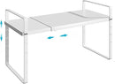 iPEGTOP Expandable Cabinet Storage Shelf Organizer Rack, Heavy Duty Cupboard Stand Spice Rack Adjustable Height Garage Pantry Shelf Space Riser for Counter Kitchen Organization, White, 1 Pack by CozyNest Decor