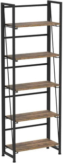 4NM No Assembly Foldable Bookshelf, 5-Shelf Collapsible Bookcase Storage for Small Spaces, 62.2" H, Rustic Brown and Black by CozyNest Decor