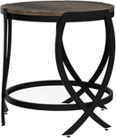 ASYA Industrial Round End Table with Storage Shelf, 2-Tier Side Table for Living Room, Adjustable Feet & lmitation Wood Grain Surface, Rustic Brown by CozyNest Decor