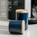 Sweejar Kitchen Canisters Ceramic Food Storage Jar, Stackable Containers with Airtight Seal Wooden Lid for Serving Ground Coffee, Tea, Sugar, Salt and More - 28 Fl Oz (Navy) by CozyNest Decor