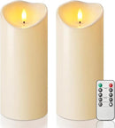 Homemory 4"x9" Outdoor Waterproof Flameless Candles with Timers and Remote Control, Battery Operated Candles, LED Plastic Candles, Dark Ivory, Set of 2 by CozyNest Decor