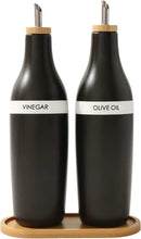 HOMCDALY Olive Oil and Vinegar Dispenser Set, Two 16oz Ceramic Oil Dispenser for Kitchen, Kitchen Dispenser Bottle for EVOO Vinegar Syrups, Modern Farmhouse Design| Set of 2 – Black by CozyNest Decor