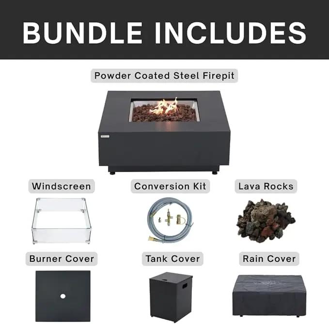 Ashton 36” Propane Fire Pit Smokeless Firepit Converts to Outdoor Gas Fire Pit for Outside Patio Firepit Table Includes Windscreen Rain & Tank Cover Lava Rocks Lid CSA Certified, photo 2 of 9