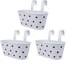 vensovo Metal Railing Planter for Outdoor Plants - 3 Pack Balcony Hanging Flower Pots with Detachable Hooks and Drain Holes Oval Bucket Rail Box Fence Planters for Home Garden Decor, White with Spot by GreenHaven Gardens