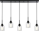 Black Chandelier 5 Light Dining Room Lighting Fixtures Hanging Linear Pendant Lights Industrial Modern Chandelier with Seeded Glass for Kitchen Island Living Room Bedroom Foyer Hall Entryway by CozyNest Decor