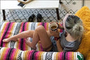 Del Mex Classic Mexican Blanket, Large Authentic Woven Falsa Throw (70"x50"), Artisan Southwest Décor for Beach, Yoga, Outdoors (Gold/Fuchsia) by CozyNest Decor