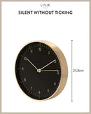 LUUK LIFESTYLE Modern Wall Clock with Silent Quartz Movement, Stylish & Functional, Decoration for Bedroom, 12 inch, in Black & Gold by CozyNest Decor