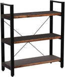 Natural Real Solid Wood Bookcase,3 Tier Metal and Wood Open Book Shelf Storage Farmhouse Wide Etagere Bookcase for Office Living Bedroom by CozyNest Decor
